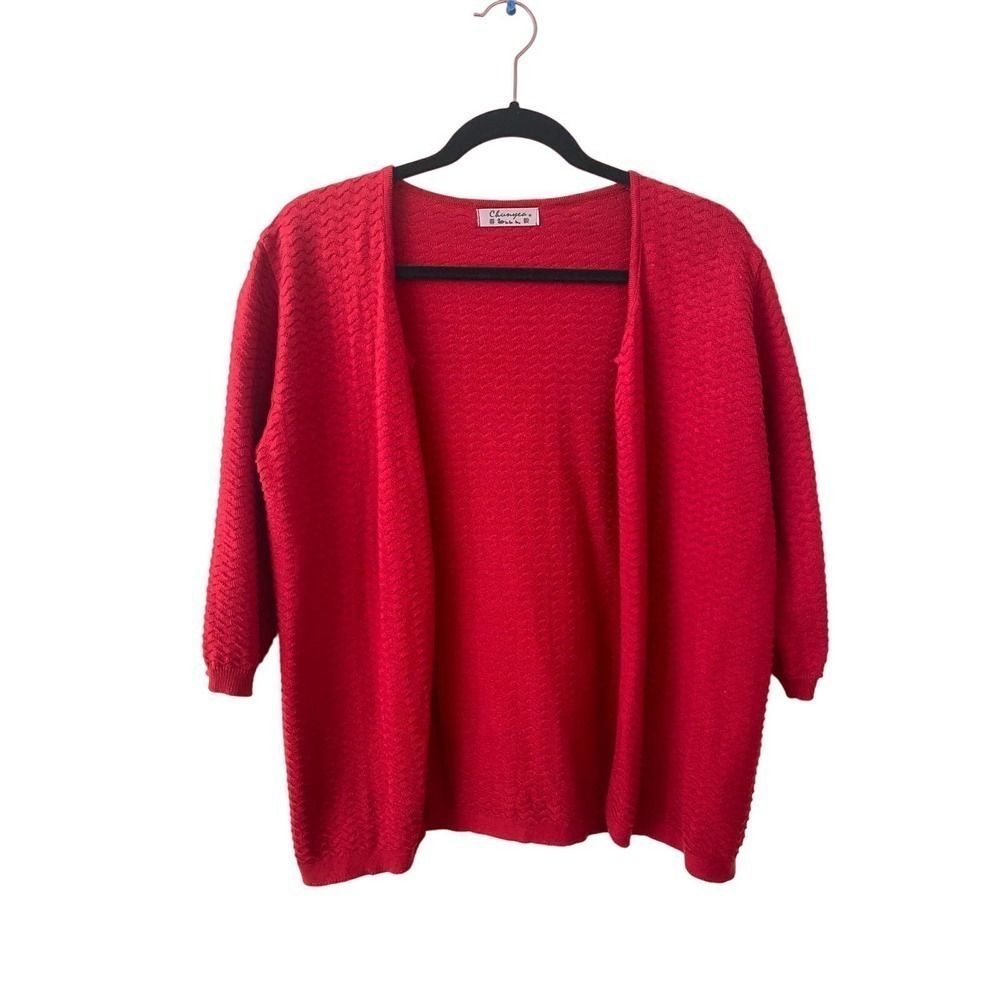 Red Quarter Sleeve Open Cardigan